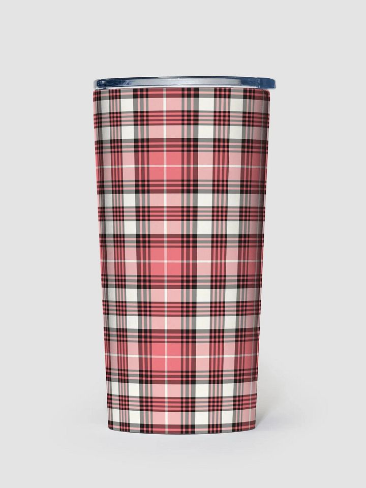 Coral Pink, Black, and White Plaid Travel Tumbler product image (2)