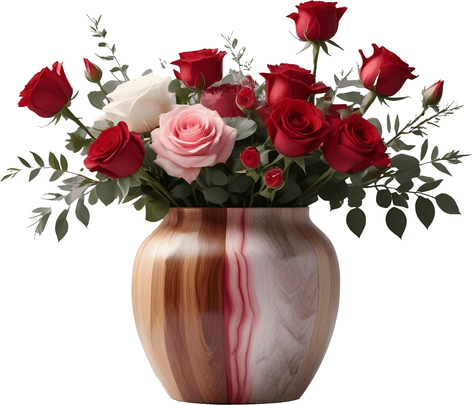 Timeless Wooden Vase with Roses - PNG product image (1)