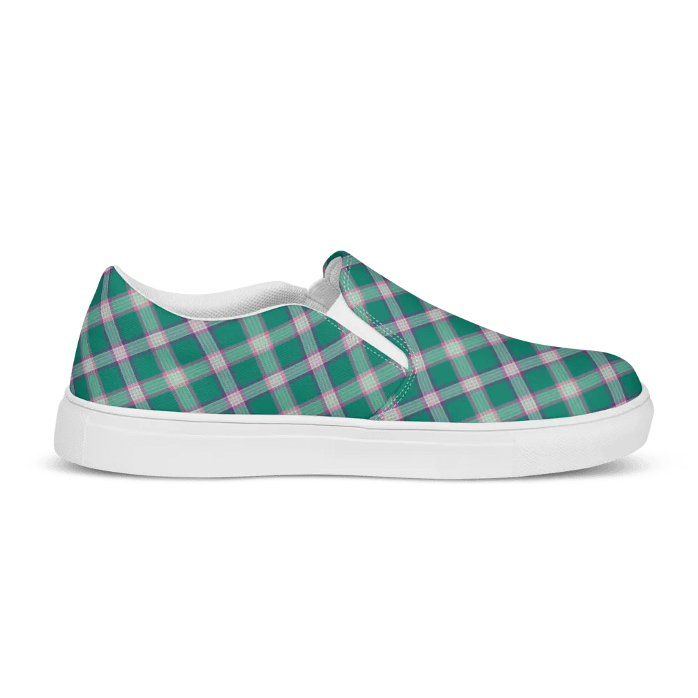 Emerald Green and Purple Plaid Women's Slip-On Shoes product image (5)