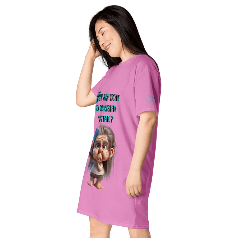 Dreamy "Why Are You So Obsessed" All-Over Print T-Shirt Dress product image (3)