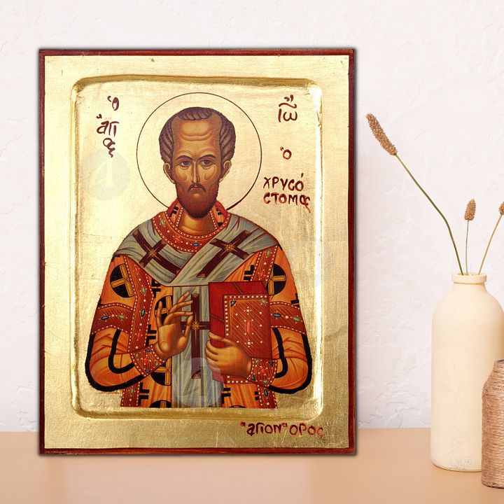 St John Chrysostom Icon,  Greek Handmade Church Icon, Christian Byzantine Art product image (2)