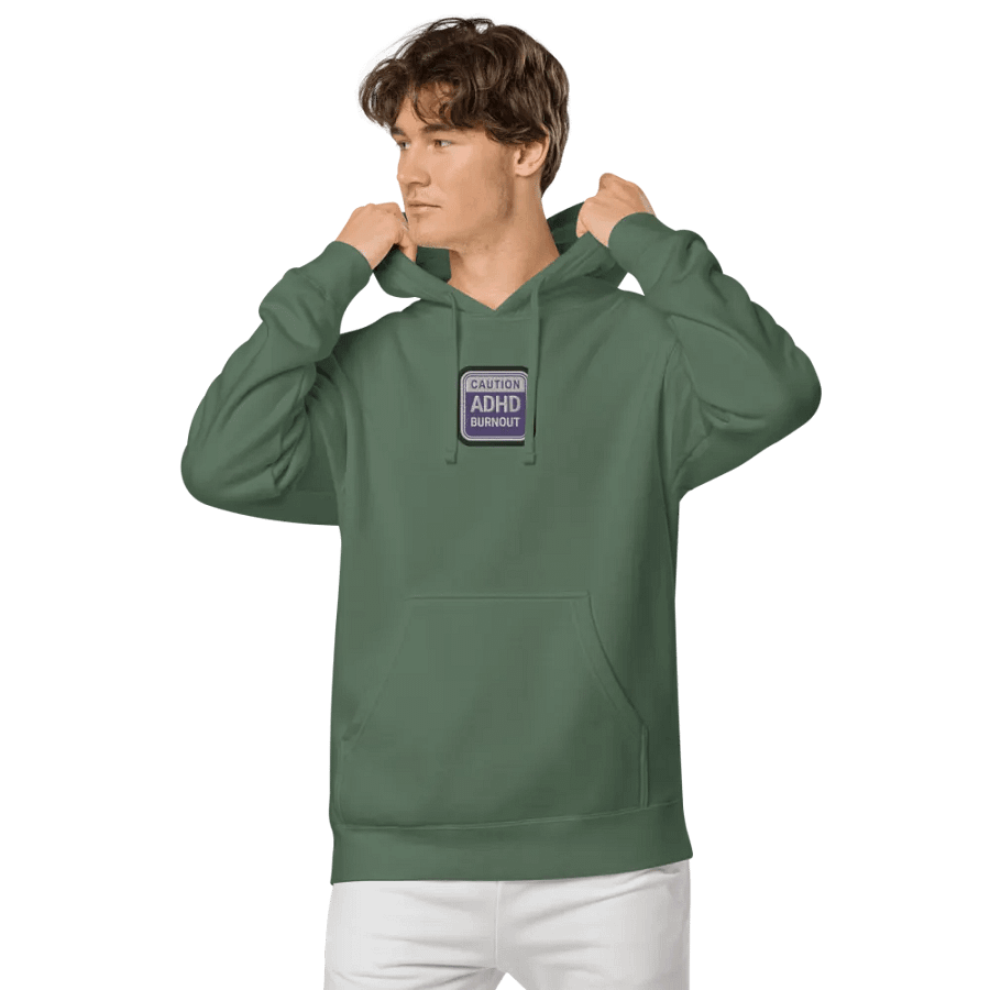 CAUTION: ADHD BURNOUT embroidered pigment hoodie (purple bubble design 2) product image (4)