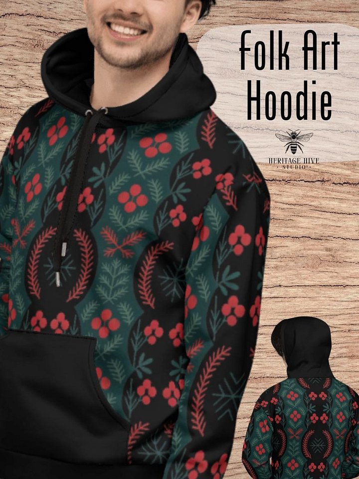 Festive Folk Art Hoodie – Holly & Pine Edition product image (1)