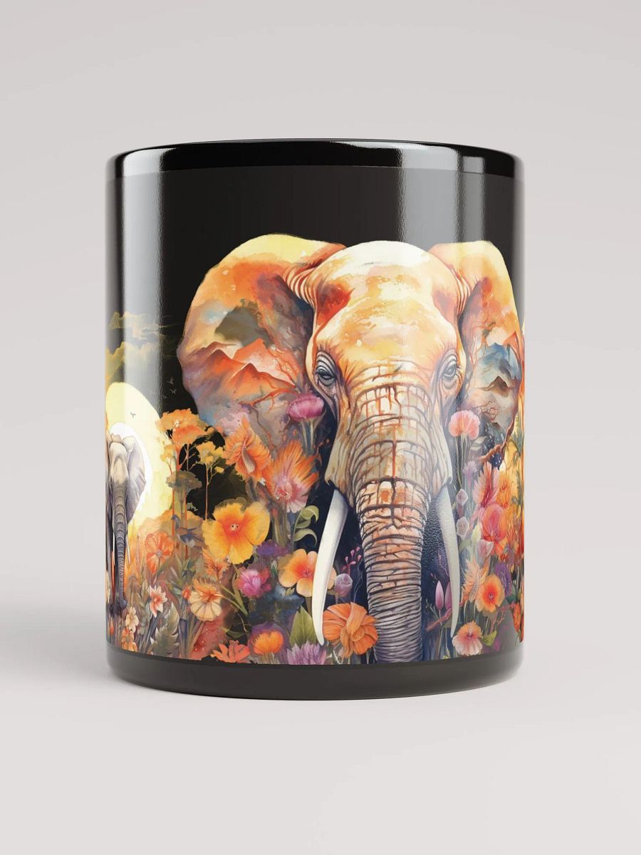 Sunset Elephants Black Glossy Mug product image (5)