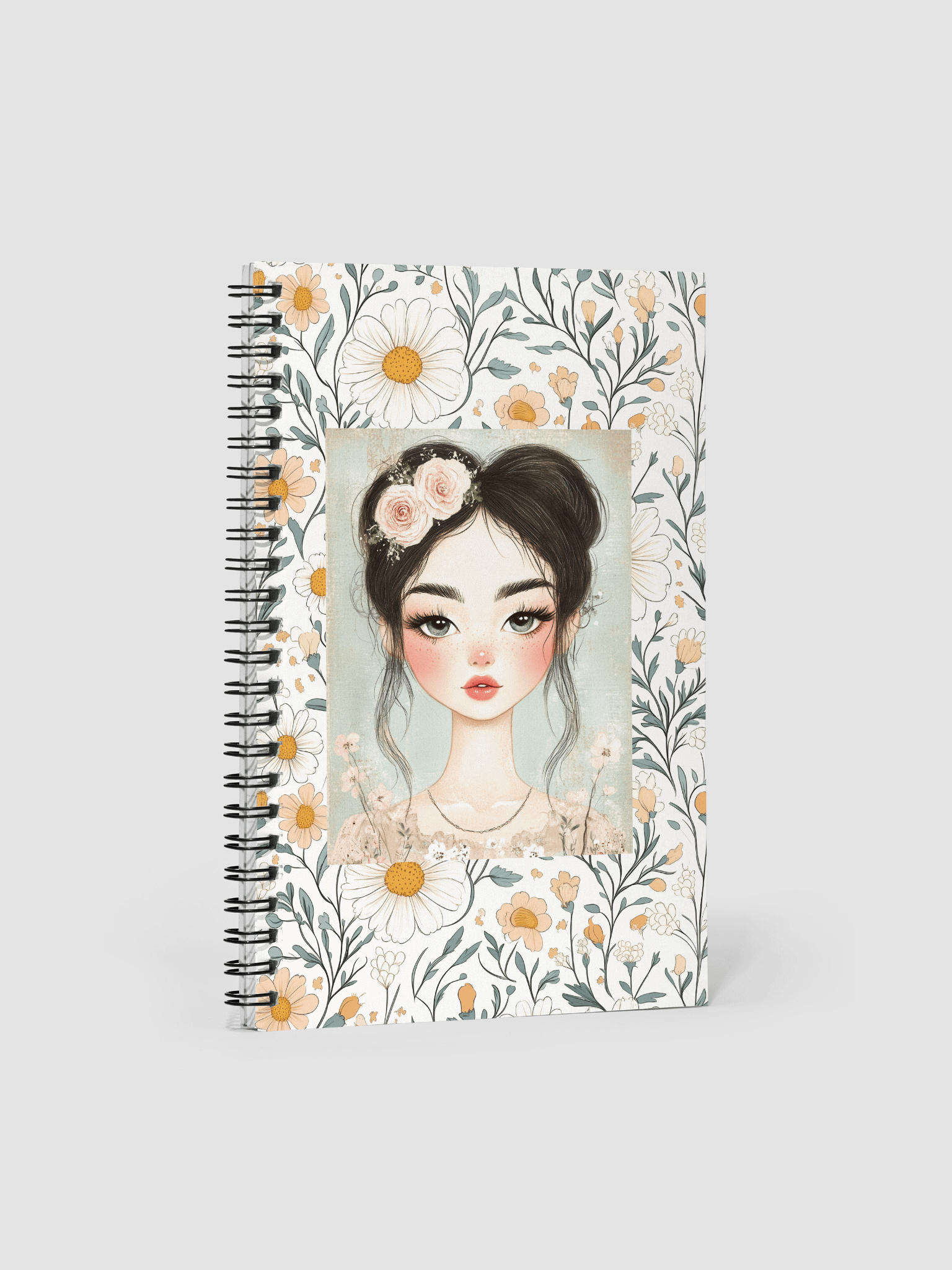 East-Asian inspired Floral Girl Spiral Notebook product image (1)