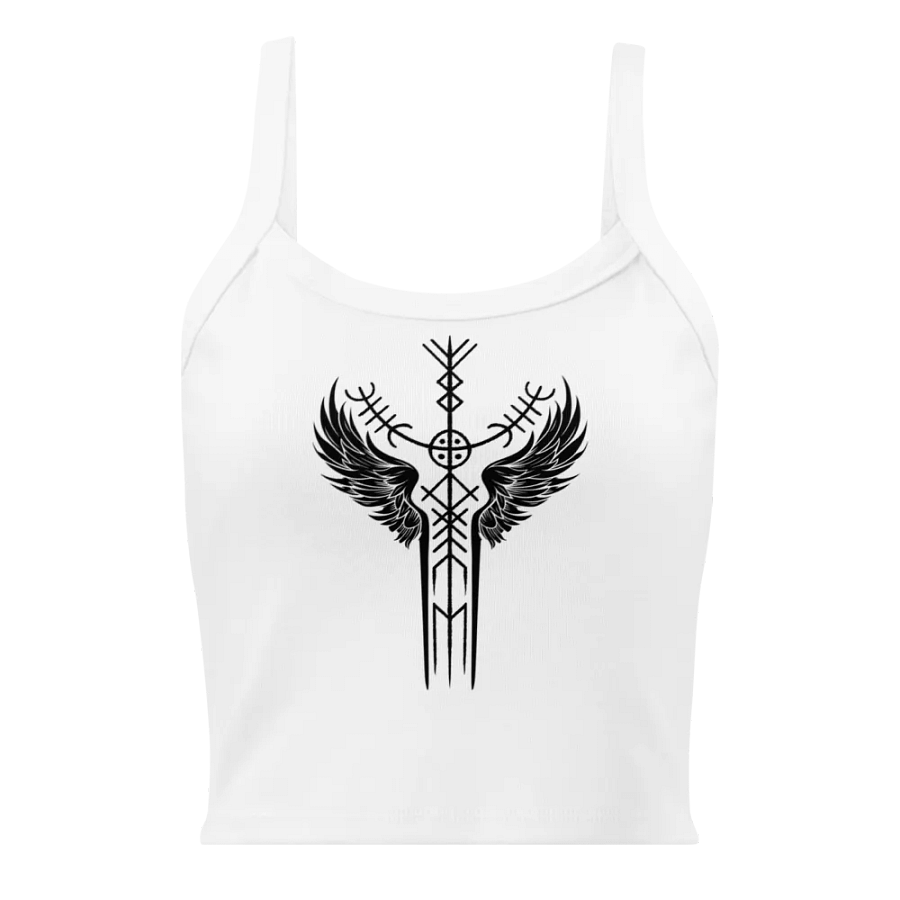 The Valkyrie Stave Women's Micro-Rib Tank Top (black print) product image (4)