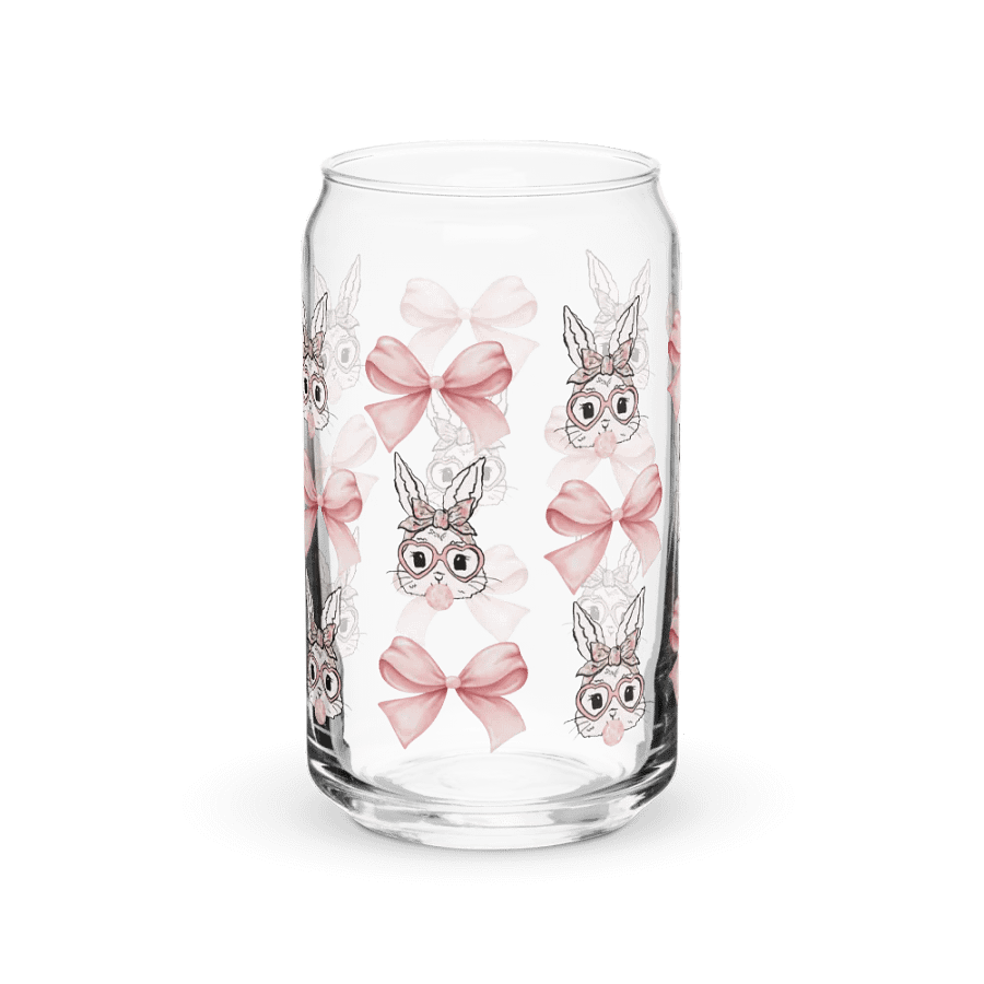 Bunnies and Bows Girly Print Glass Can Cup With Or Without Lid product image (8)