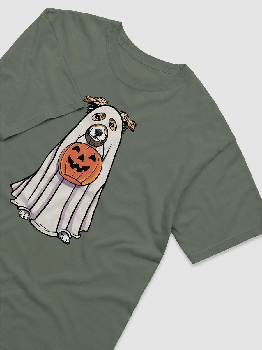 Funny Halloween Australian Shepherd(Red Merle)T-Shirt | Funny Aussie Wearing a Ghost Costume and Holding a Pumpkin Basket product image (10)