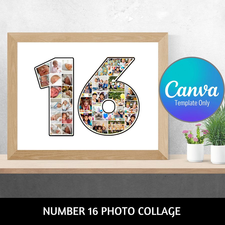 Number 16 Photo Collage Canva Template product image (1)