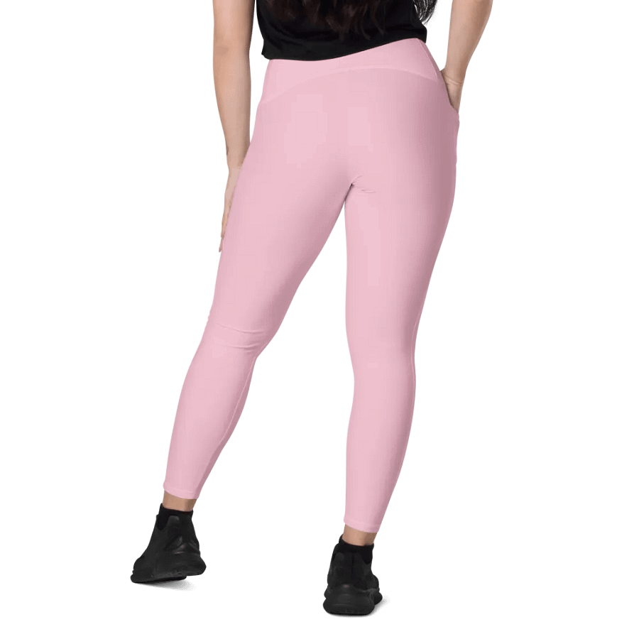 Plain Light Pink Soft Summer Women's High Waisted Premium Crossover Leggings with Pockets by Treasure Pie product image (9)