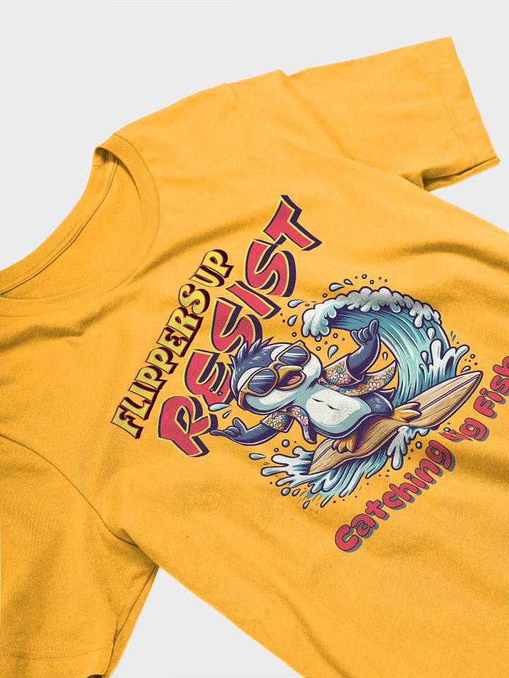Flippers Up Resist Catching Big Fish Penguin Surfing Paradise T-Shirt product image (29)