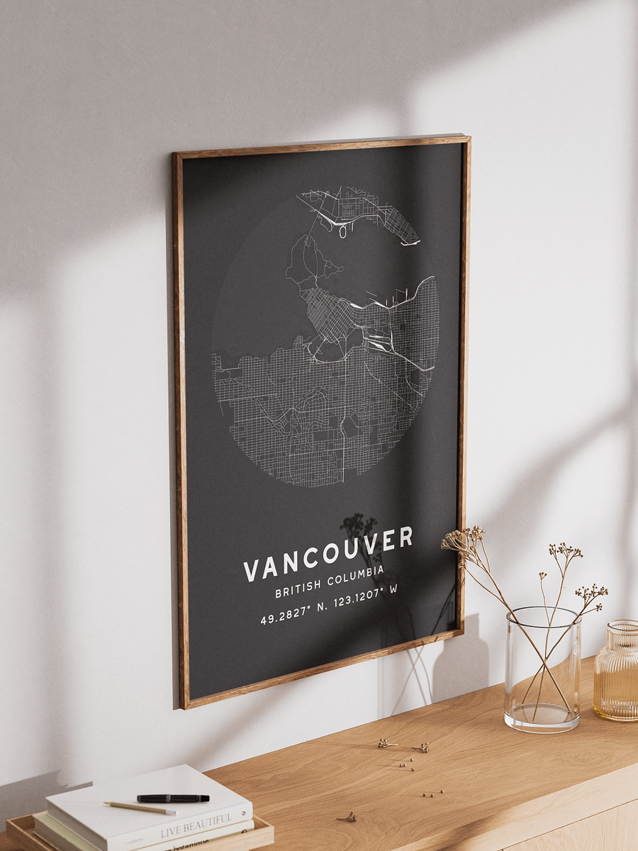 Vancouver Street Map Poster – Black Minimalist Circular City Art product image (3)