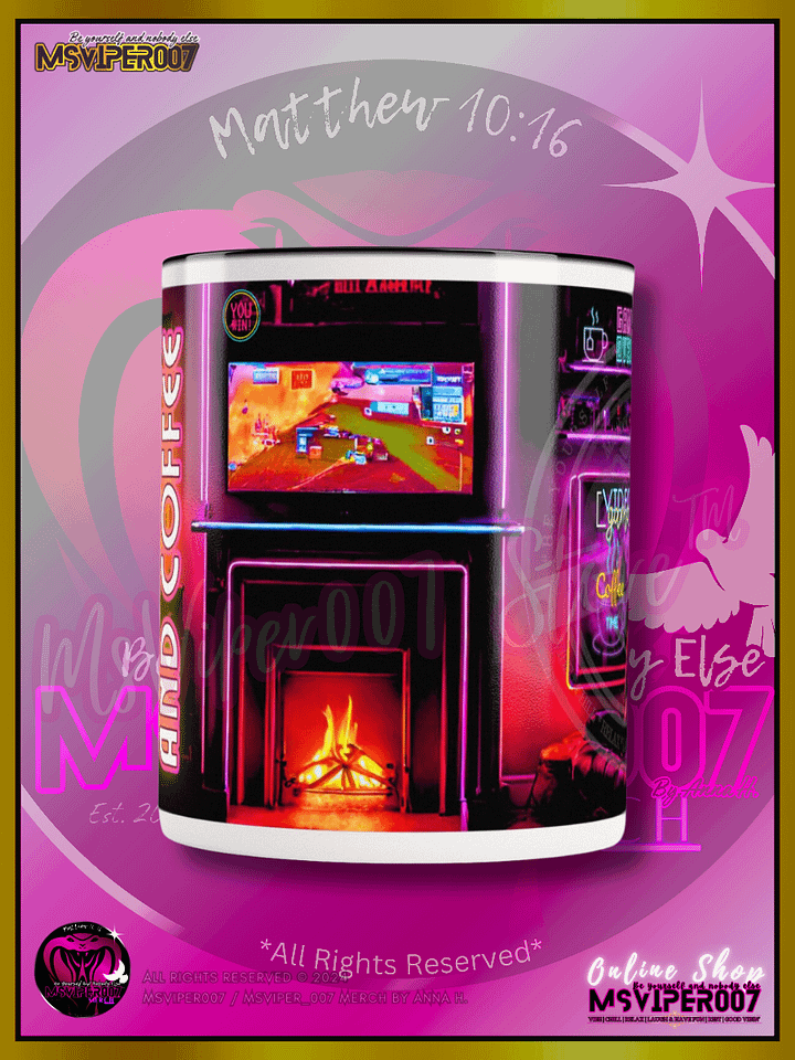 Mug - MsViper007's "Gaming and Coffee [retro/neon]" Hot Beverage Mug with color inside by Anna H. product image (2)