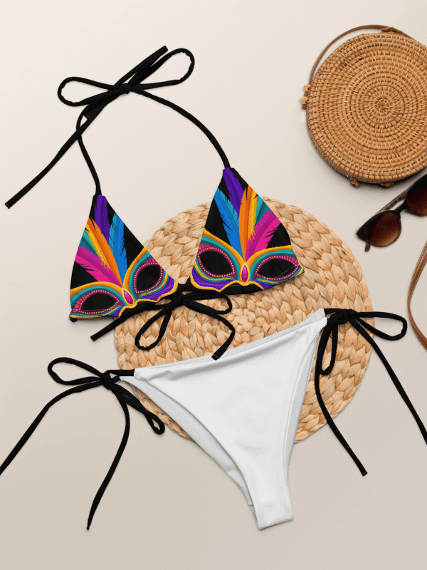 Low Rise Cheeky String Bikini, Mardi Gras Top, White Bottoms product image (1)