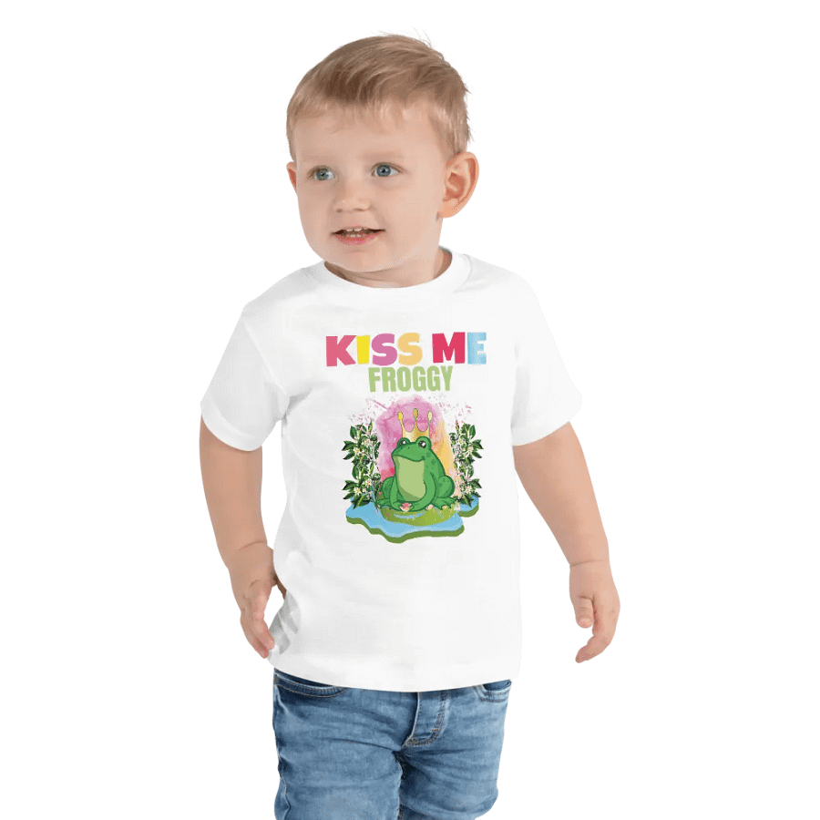 Kiss Me Froggy Colorful Funny Kids T-Shirt – Trendy Bella + Canvas Toddler Funny Shirt product image (6)