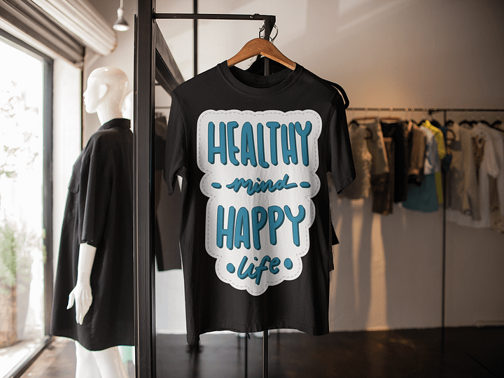 Healthy Mind Happy Life Black Unisex T-Shirt product image (2)