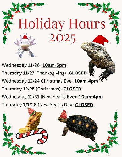 Holiday hours for 2025! Wishing everyone a happy and healthy holiday season!