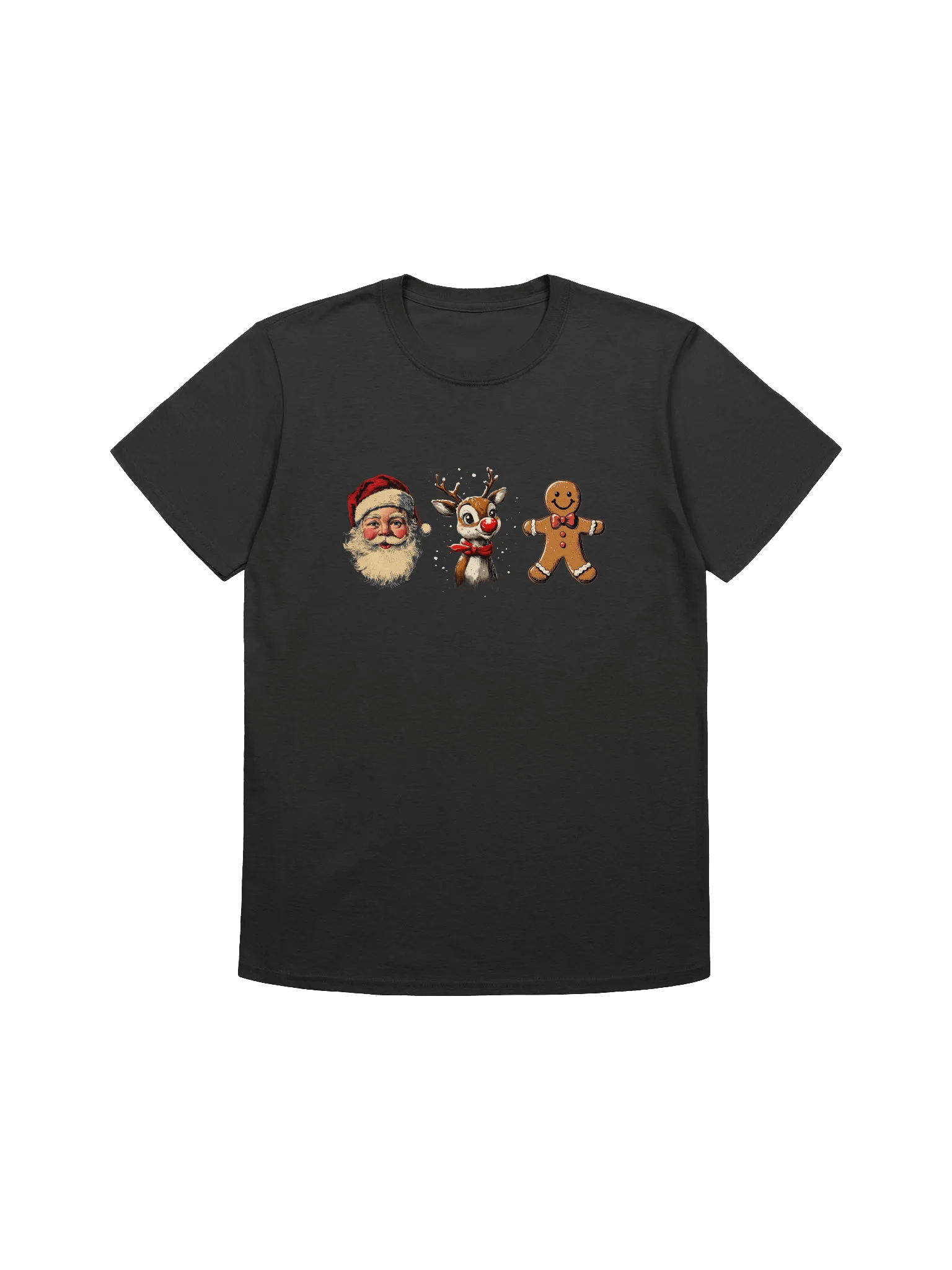 Vintage Santa Gingerbread Man and Red Nosed Reindeer Unisex Christmas T-Shirt product image (5)