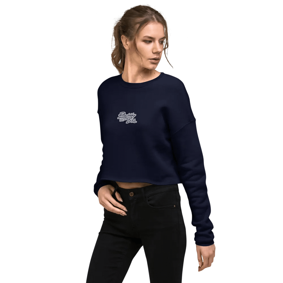 Bubbly and a B*tch (navy & white thread) embroidered fleece crop crew product image (11)