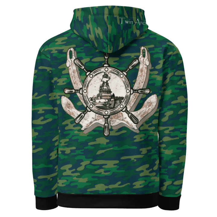 Teal Camouflage Twin anchor ship wheel & Tug CE Hoodie product image (1)