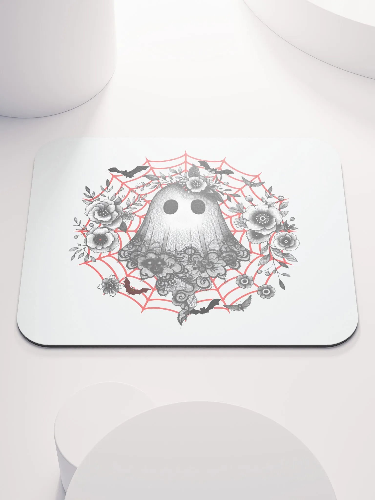 Lacey Ghost Gothic Floral Mouse Pad product image (1)
