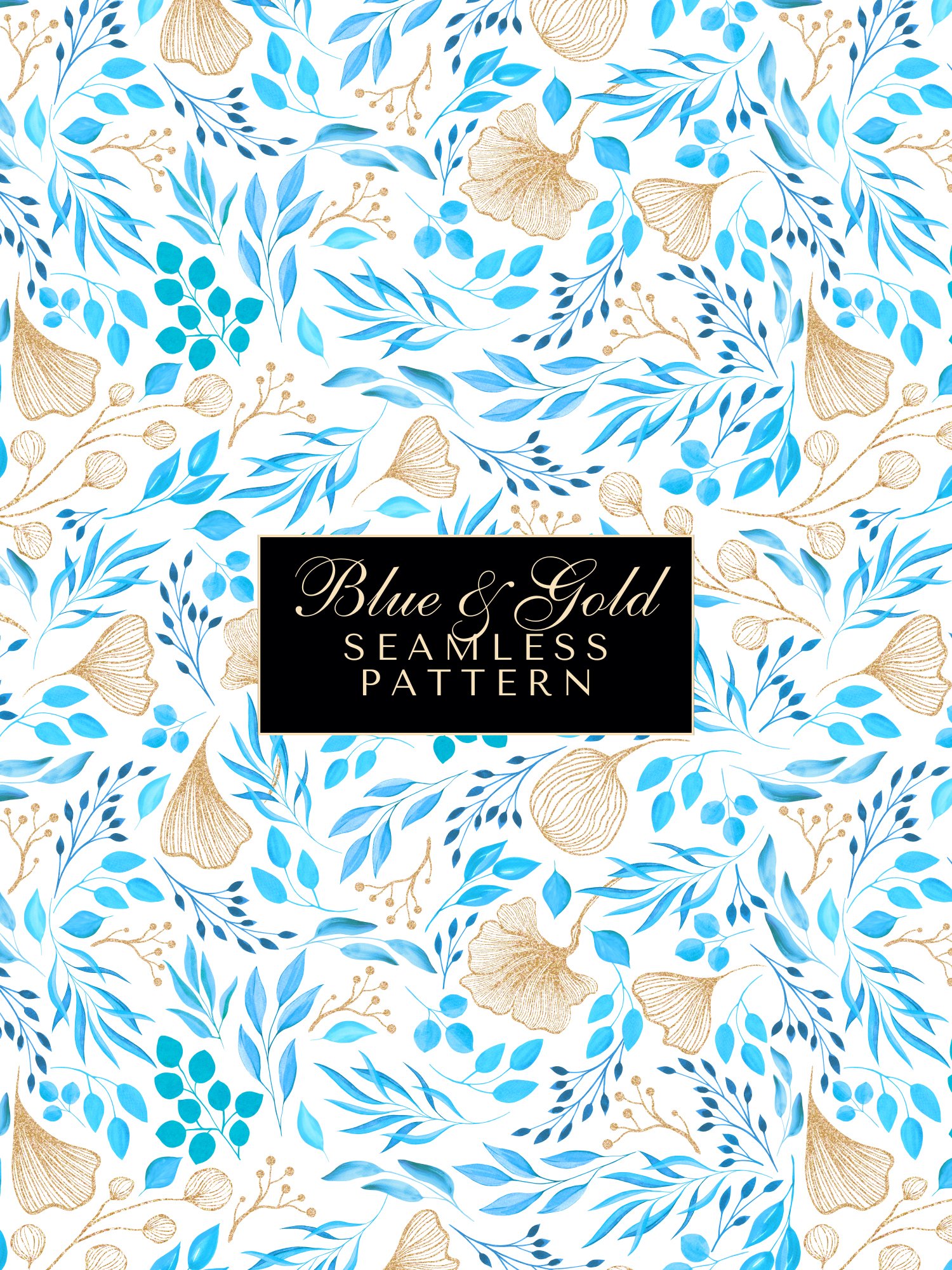 Blue & Gold Premium Watercolor Single Seamless Pattern No5 product image (1)