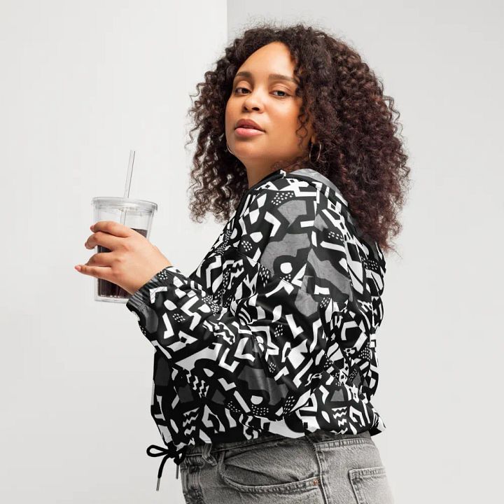 Monochrome 90s Vibes Crop Hoodie Windbreaker product image (2)