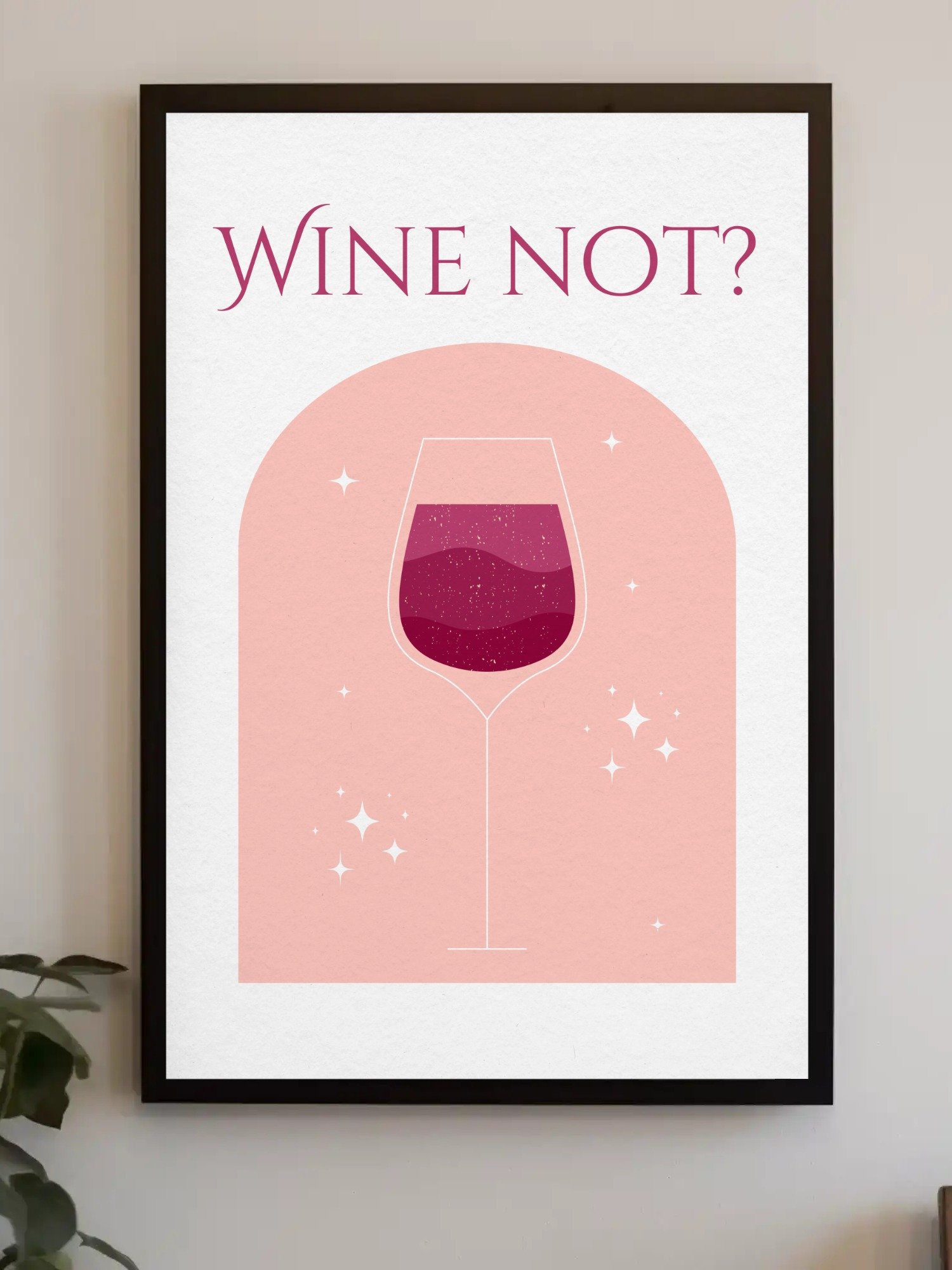 Wine Not? Modern Wine Art Print - Minimalist Wine Glass Poster, Pink and Red Home Bar Decor, Wine Lover Wall Art, Fun Kitchen Sign product image (3)