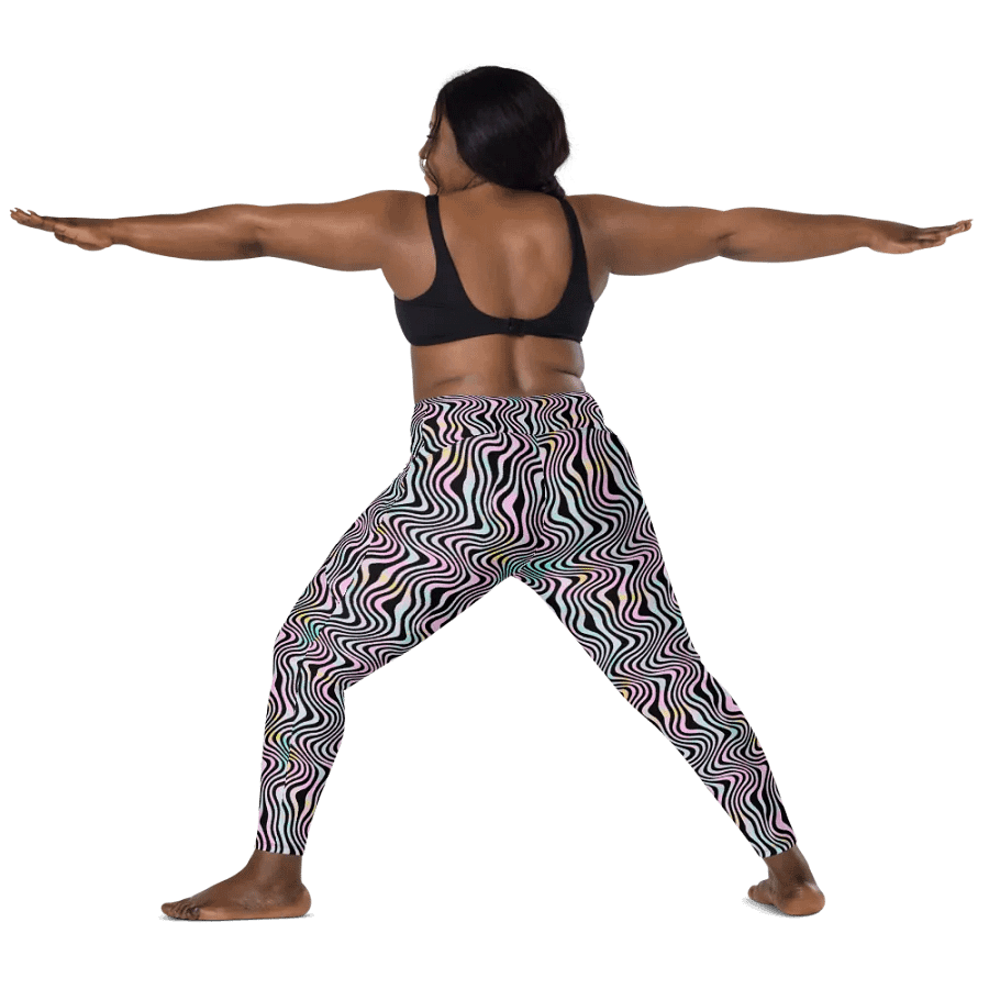 All over print leggings with pockests in wavy pink black and turuoise design. product image (1)