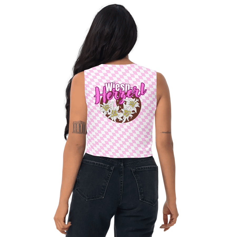 Wiesn-Herzerl Crop T-Shirt Oktoberfest - Rosa-Weisse Rauten product image (12)