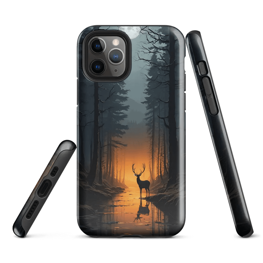 Tough Phone Case for iPhone® - Deer in a Forest Under a Full Moon product image (1)
