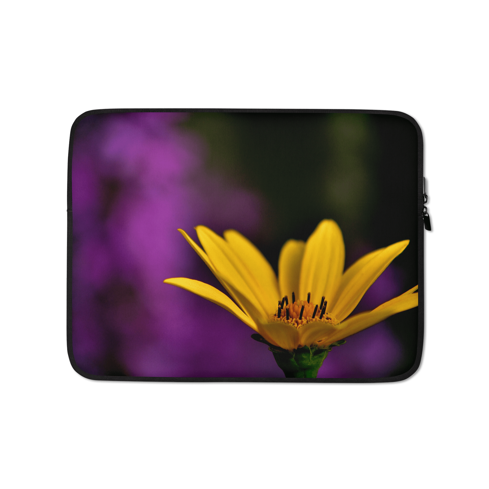 Laptoptasche - leuchtend gelbe Blüte vor violettem Hintergrund product image (1)
