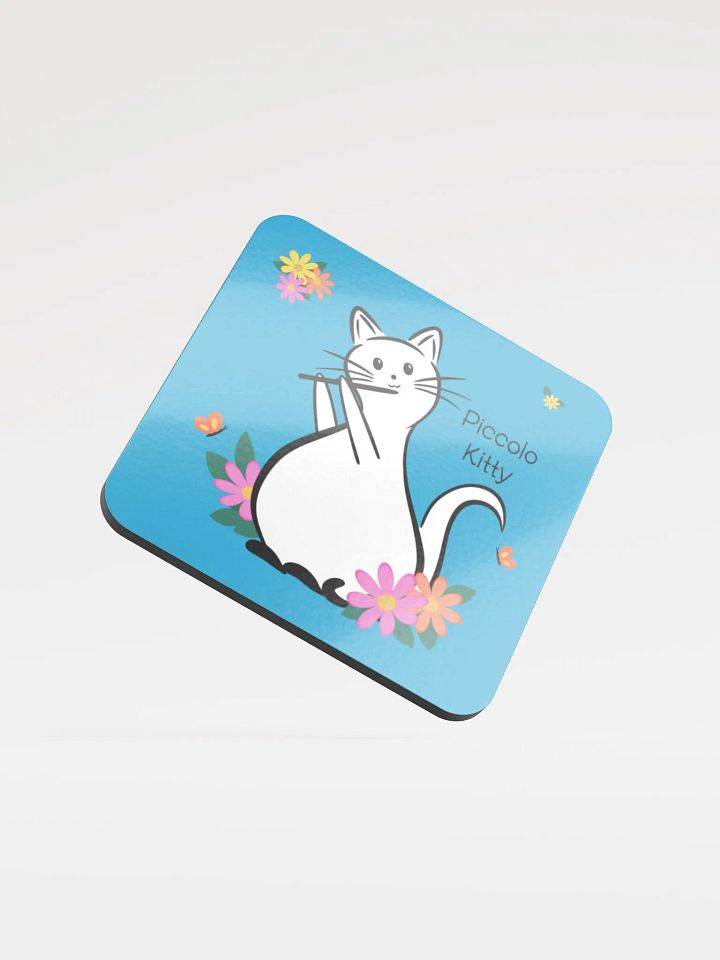 Flute Kitty Glossed Cork Coaster - Piccolo product image (1)