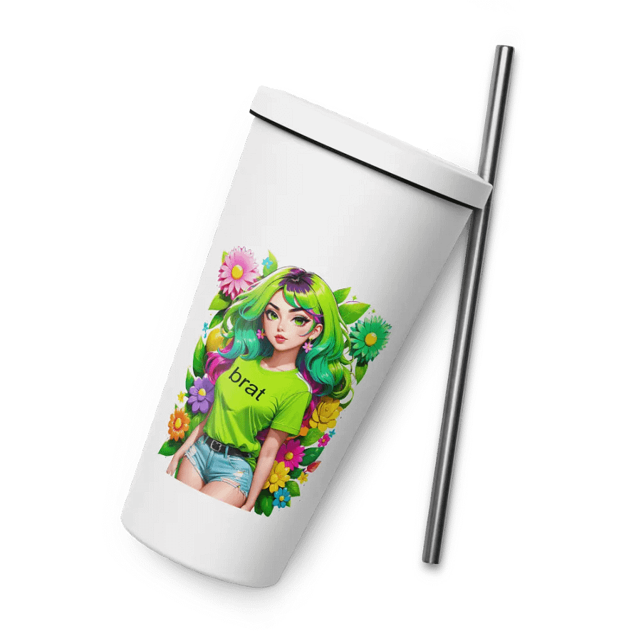 Brat 20 oz Tumbler Cup - White - Insulated Tumbler with a Straw v4 product image (8)