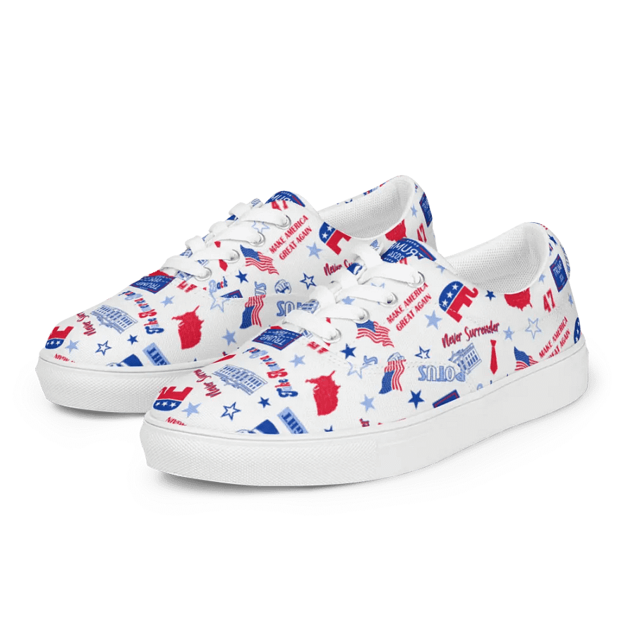 Trump 2024 Republican Patriot Make America Great Again White Pattern Low Top Canvas Shoes for women product image (8)