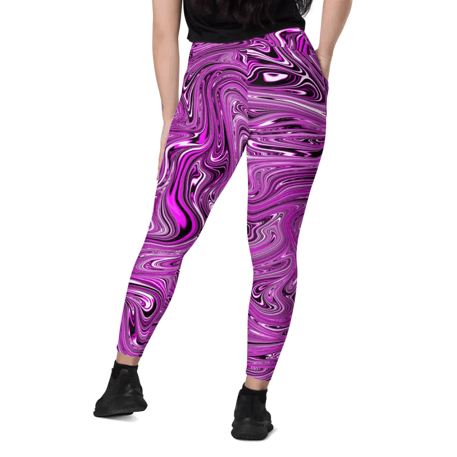 Leggings with Pockets - Purple and White Fluid Swirls product image (12)