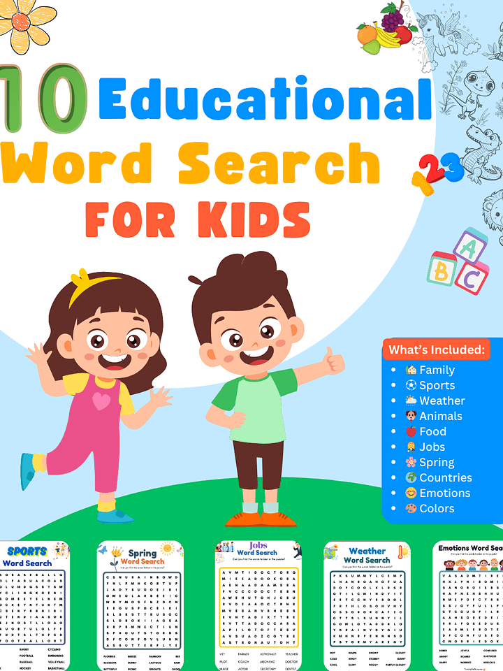 🎉 10 Educational Word Search Games for Kids 📖 | Printable Learning & Fun Activity Pack 🖨️ product image (1)