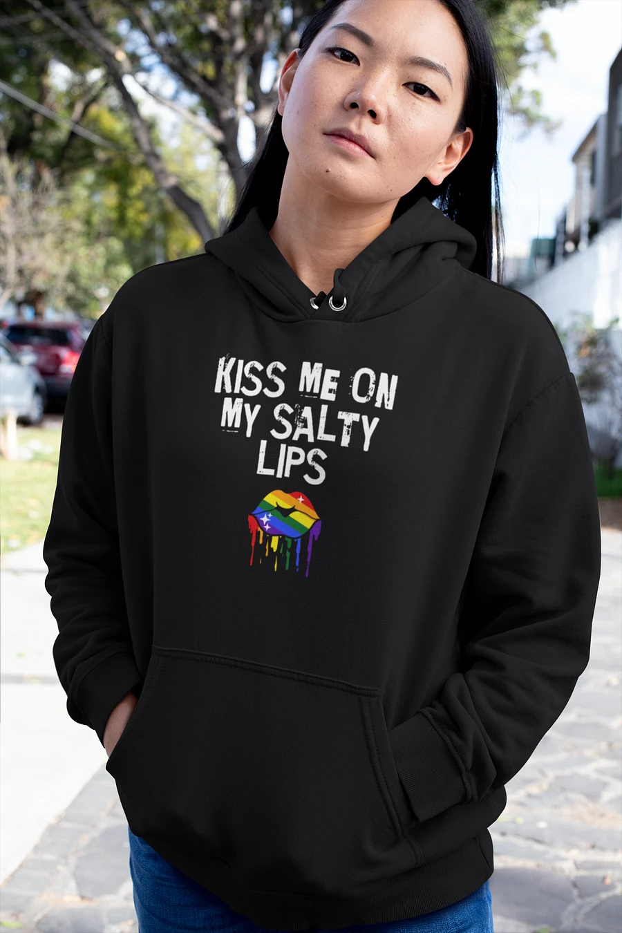 LGBTQ+ Hoodie Kiss Me On My Salty Lips Rainbow (Black) product image (3)
