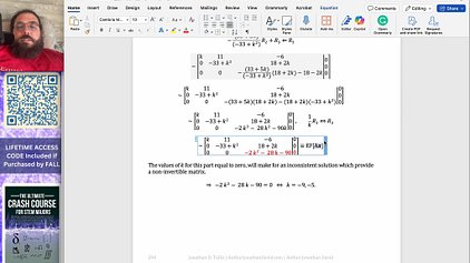Find conditions on k that will make the matrix A invertible. 