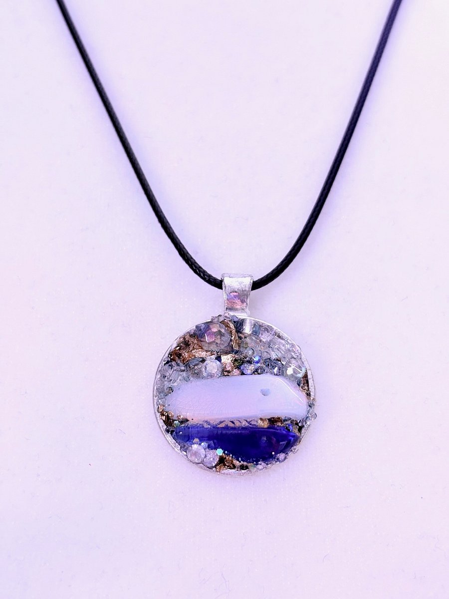 Mixed Metal Horizon Sea Glass Pendant Necklace | Handmade Bead & Sea Glass Art | Coastal Charm Jewelry by Monique Faella Designs™ | MFD-00226 product image (3)
