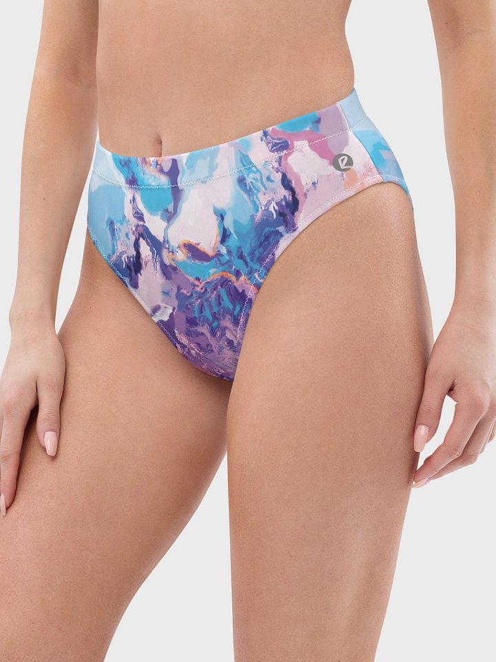 High-Waisted Bikini Bottom "Marble Effect Pastel Blue Purple Dreamy Waves" product image (2)