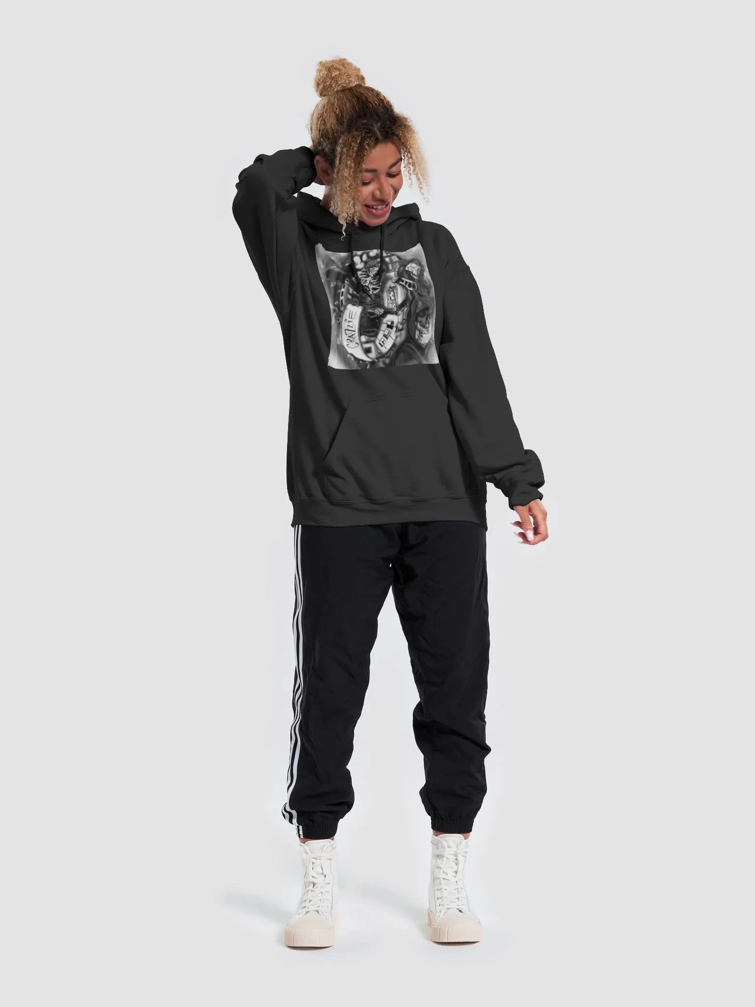 Crazzie Train Hoodie Dark Edition (B&W with white border) product image (71)