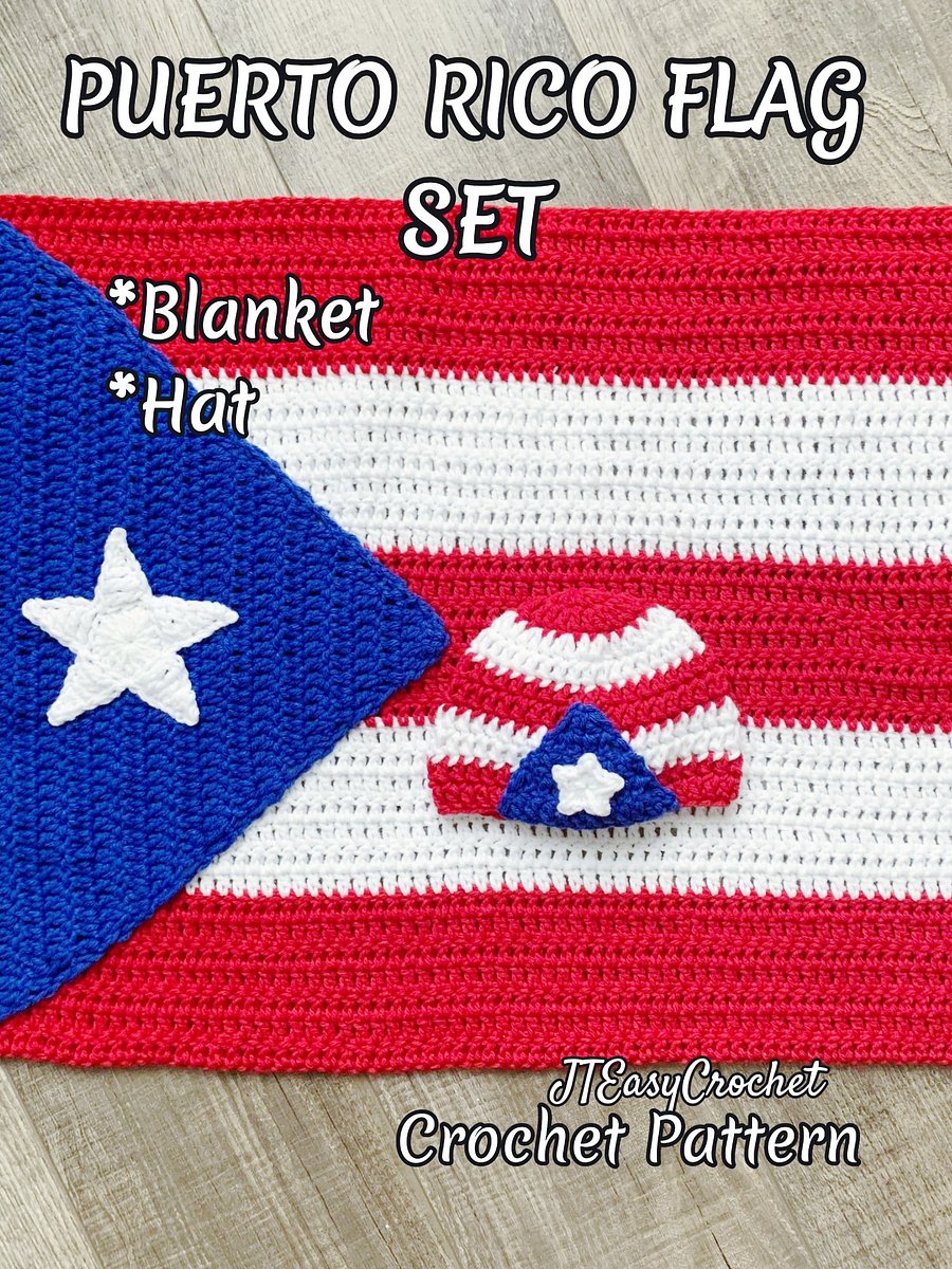 Puerto Rico Flag Baby Set Crochet Pattern, Crochet Baby Blanket And Hat Set, PR National Flag Pattern Crochet product image (8)