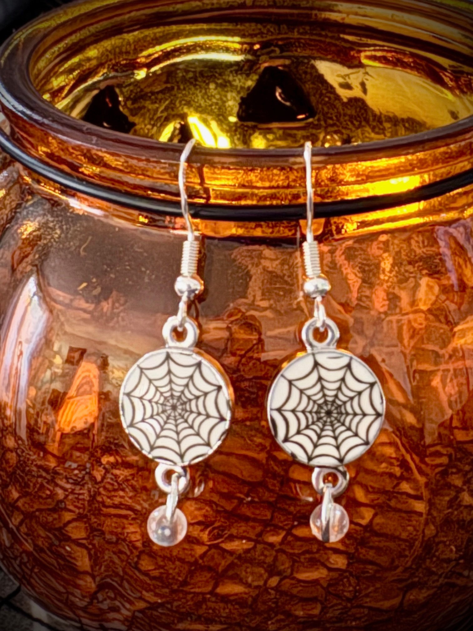MFD-00243 | Spooky Spiderweb Earrings 🕷️✨ | Handmade Halloween Jewelry by Monique Faella Designs™ product image (4)