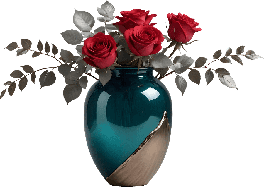 Elegant Teal Vase with Red Roses - PNG product image (1)