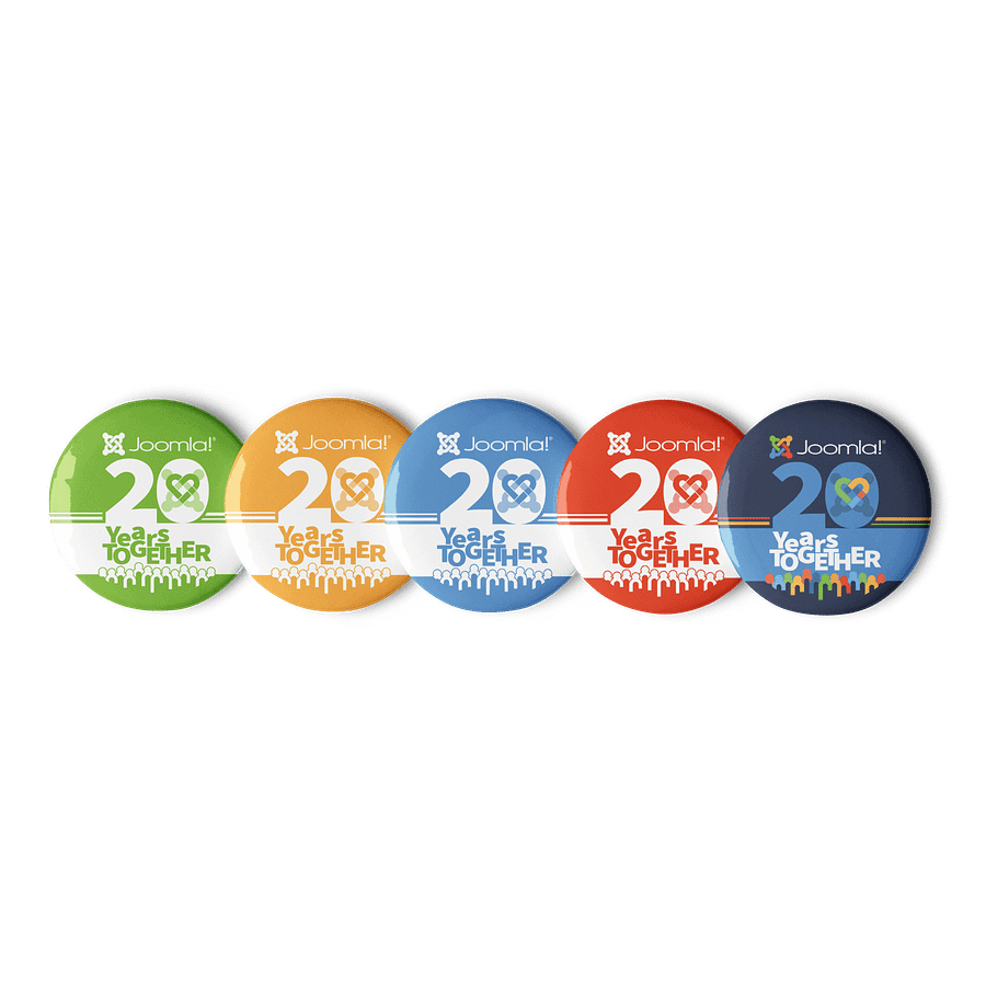 Joomla! 20th Anniversary Edition<br /> — JColours Set of Pin Buttons — <br />1.25″ (31.25 mm) product image (5)