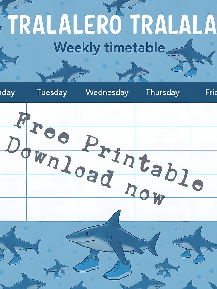 Tralalero Tralala Weekly School Timetable – Blue Pattern Design product image (1)