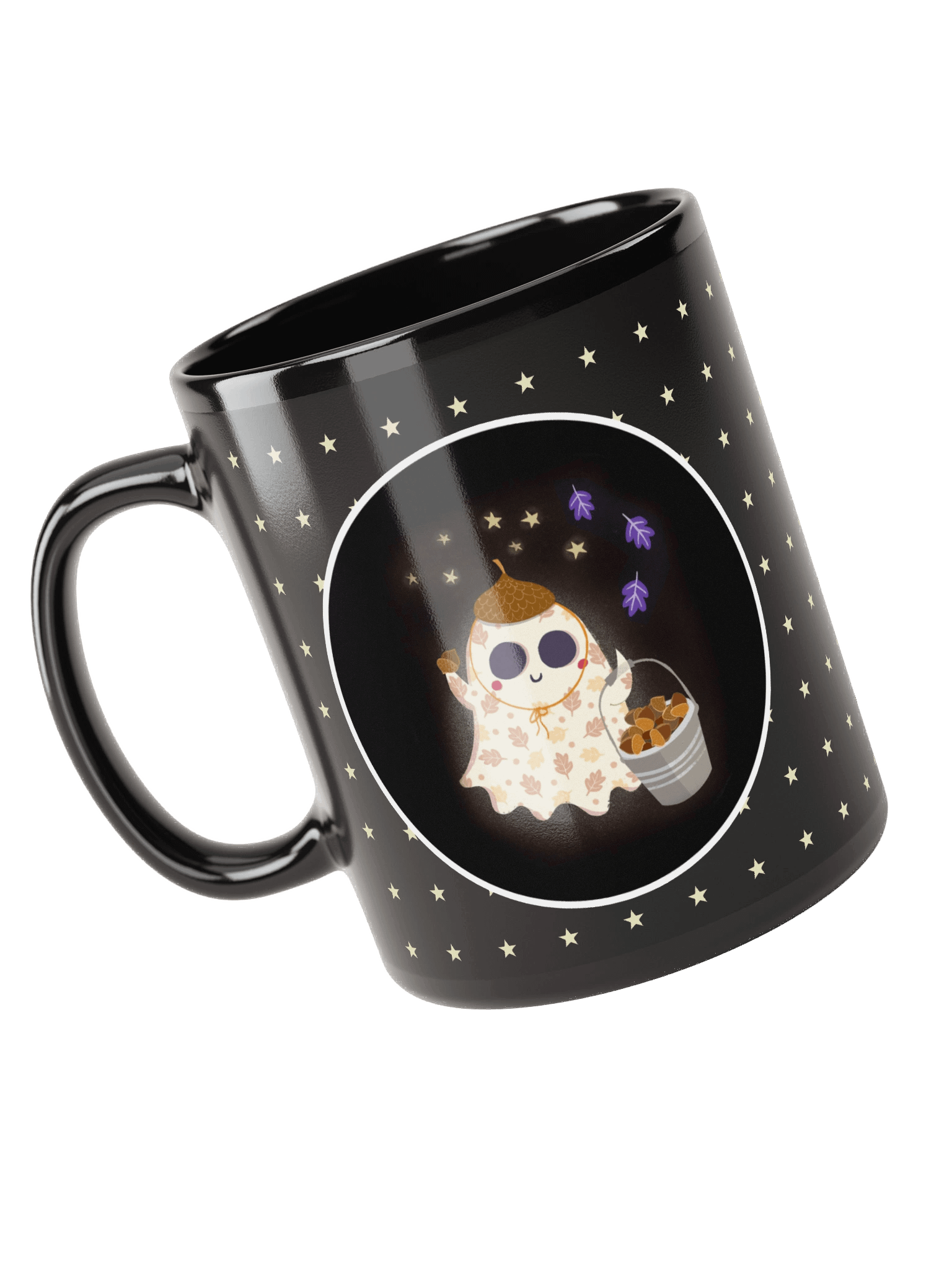 Little Ghost Acorn Collector - Black Ceramic Mug product image (4)