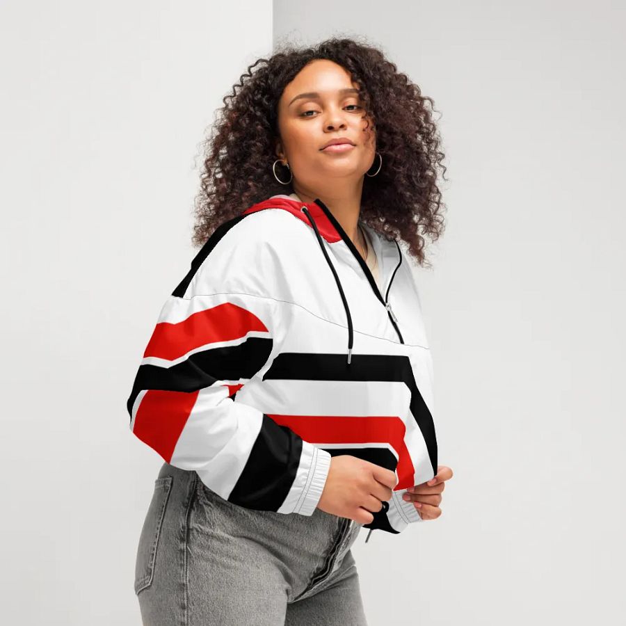 Red/Black/White Bent Lines Women's Cropped Jacket product image (3)