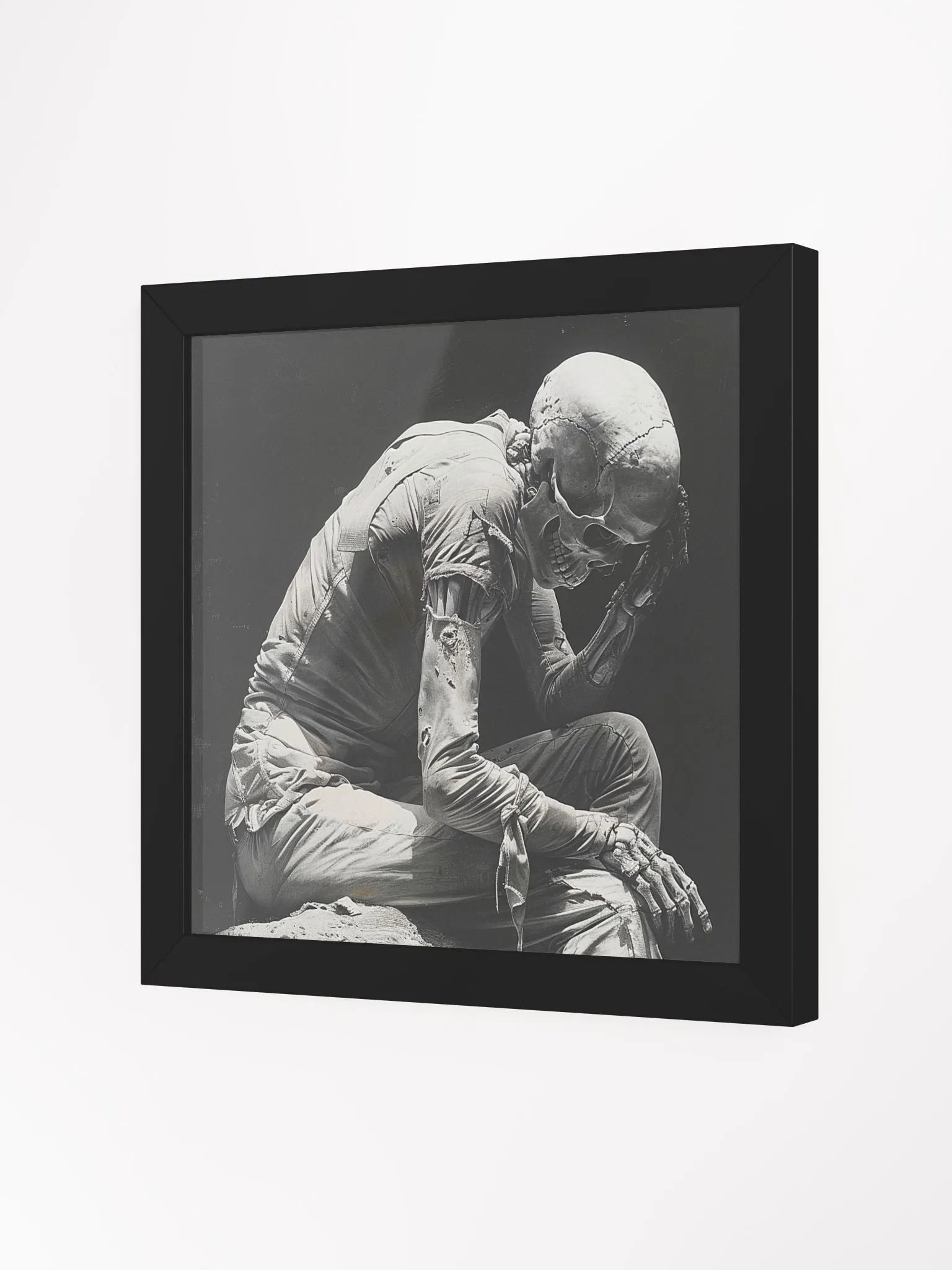 Skeleton in Thought Black and White Framed Wall Art product image (2)